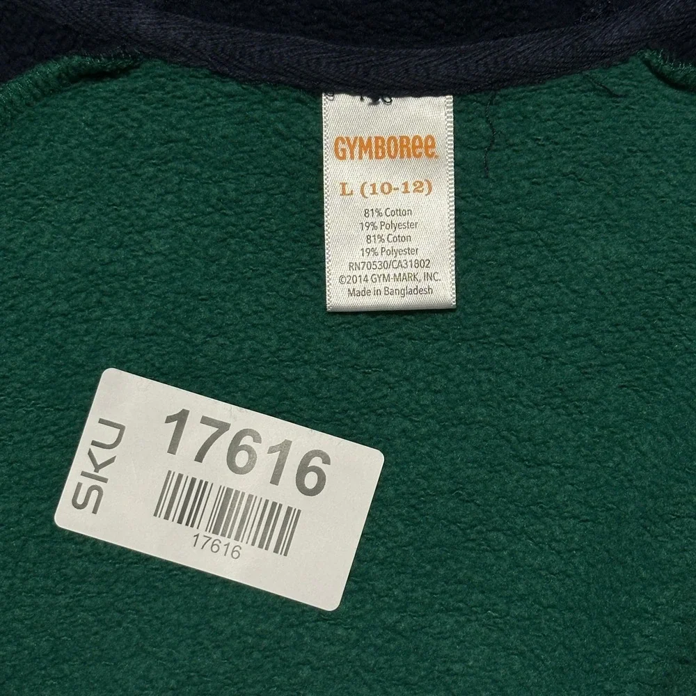 Gymboree Hoodie Kids L 10-12 Green Navy Blue Varsity Striped Zip Up Good